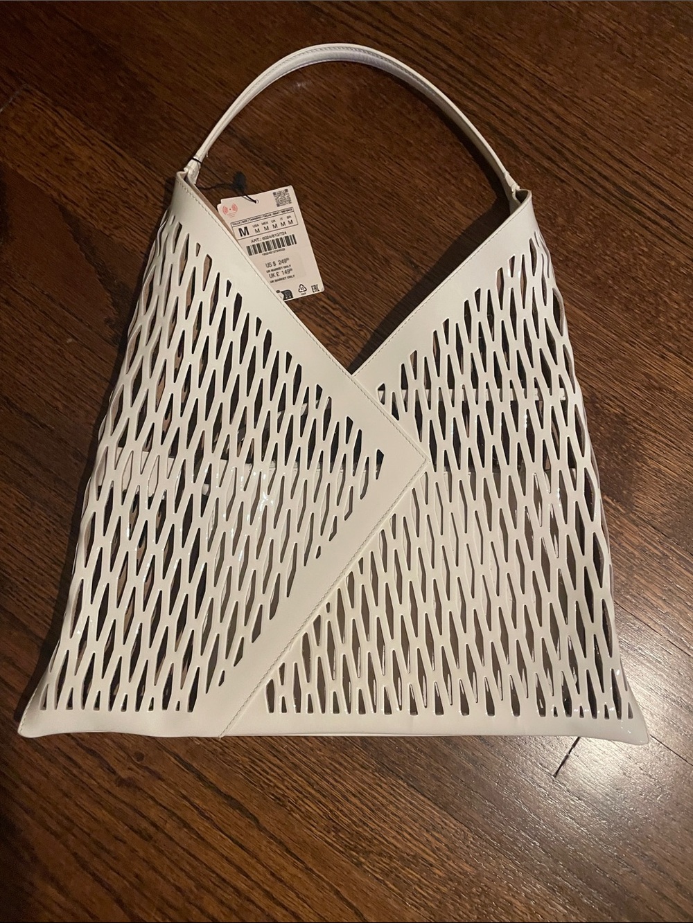 Zara White Laser-Cut Shoulder Hobo Bag